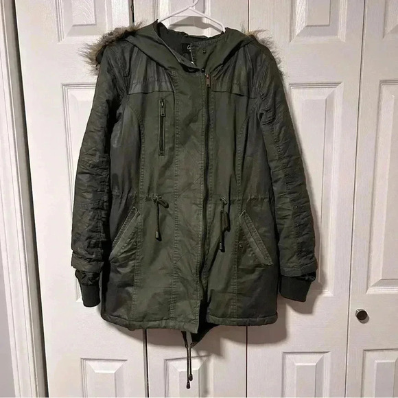 CoffeeShop New York Olive Green Hooded Parka Jacket, Size L - Picture 1 of 8